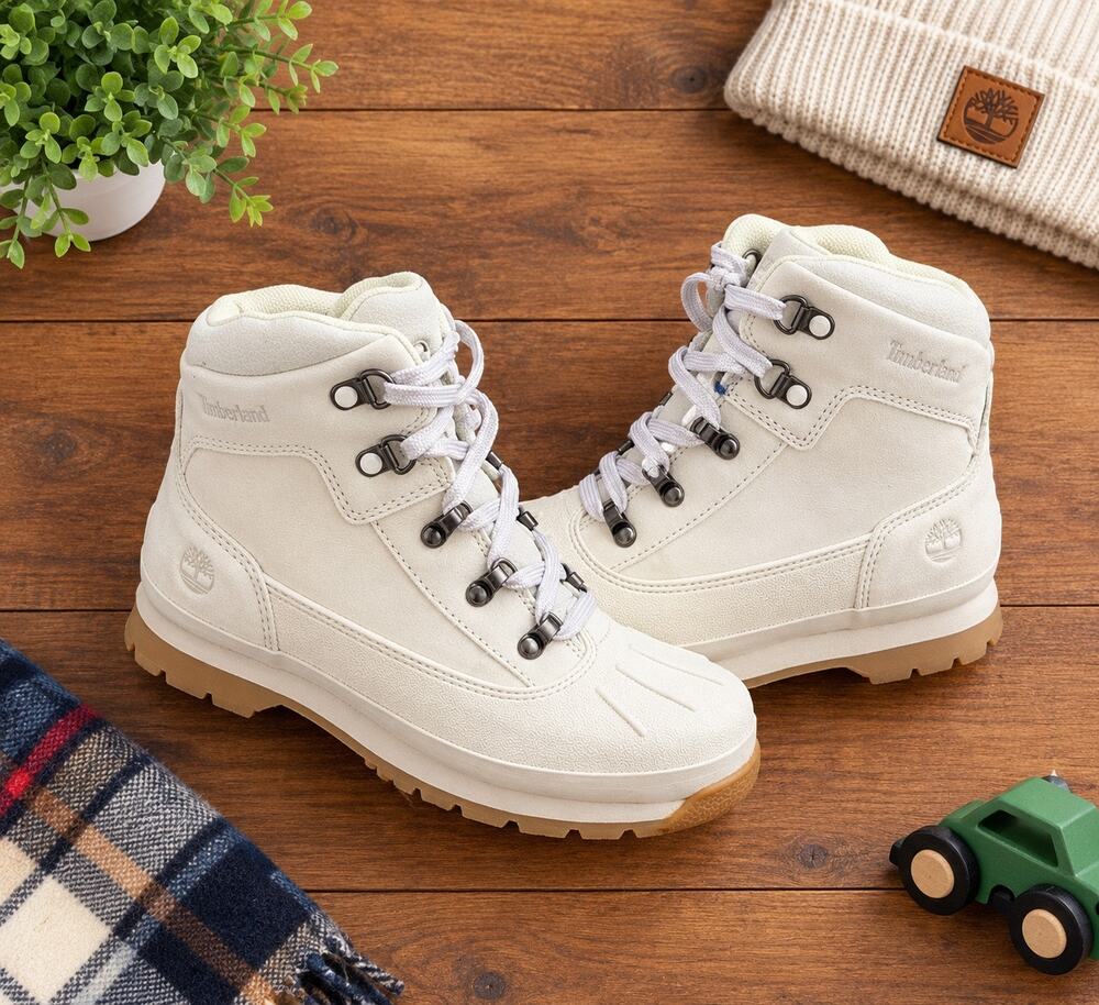 Timberland Kids/Juniors Hiking Boots Cream White Lace Up Size US 6.5 EU 39.5